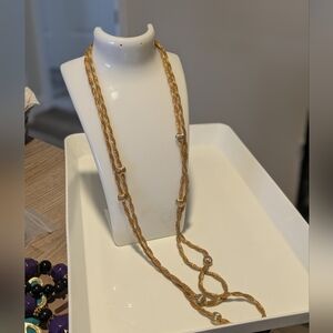 Long Goldtone Twist Necklace With Beads